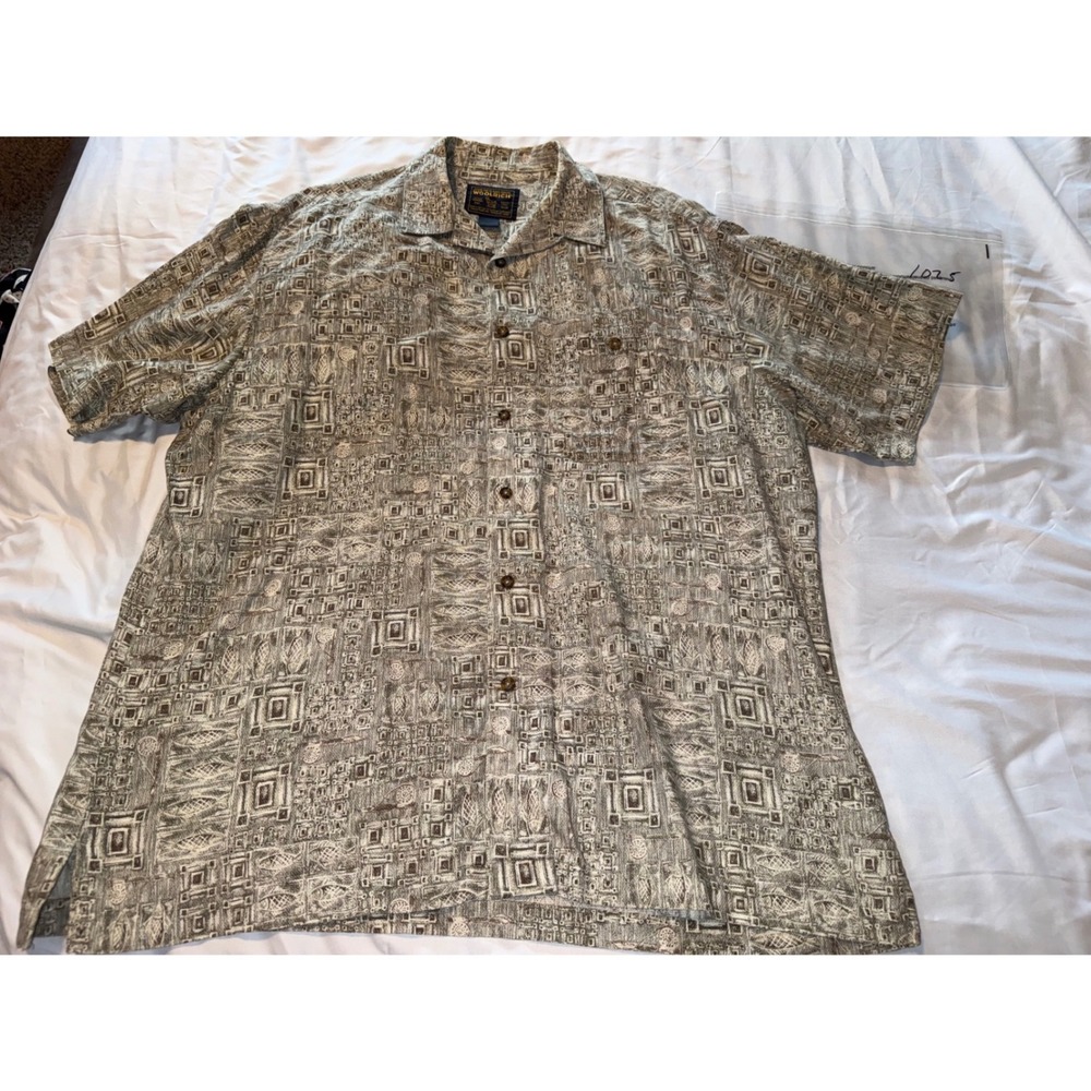 Woolrich John Rich and Bros Mens 2XL Geometric Abstract Short Sleeve Shirt Gray